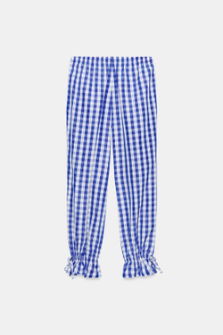 ZARA БРЮКИ В КЛЕТКУ ВИШИ ИЗ НЕЙЛОНА, СИНИЙ/БЕЛЫЙ