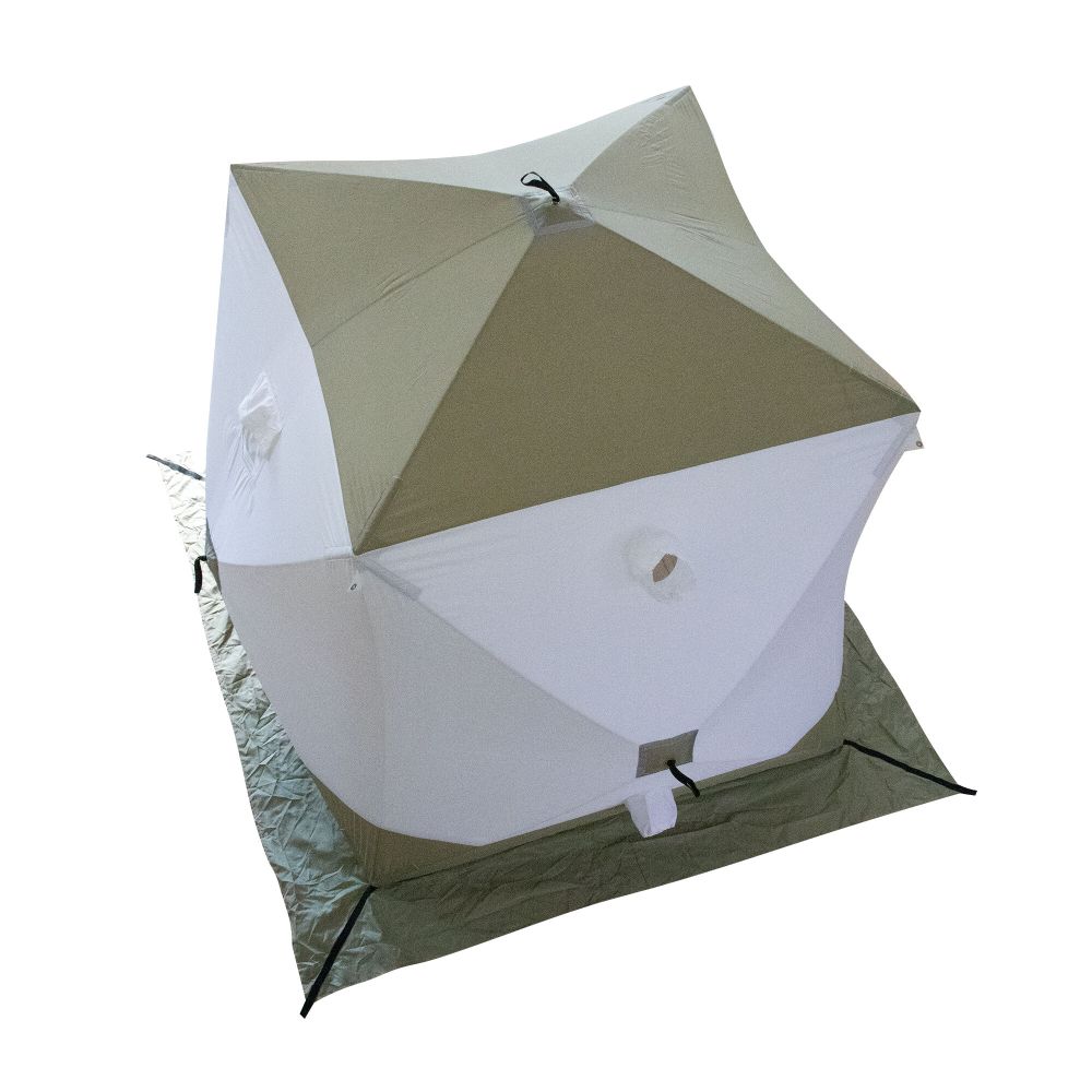 Палатка зимняя куб СЛЕДОПЫТ &quot;Premium&quot; 2,1х2,1 м, S по полу 4,4 кв.м, 3 слоя, цв. оливковый/белый