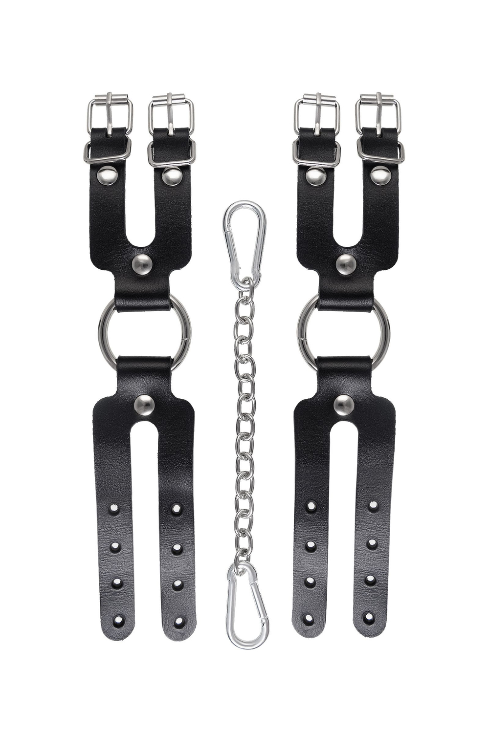 Черные кожаные наручники-браслеты из двух ремешков (Цвет: черный)