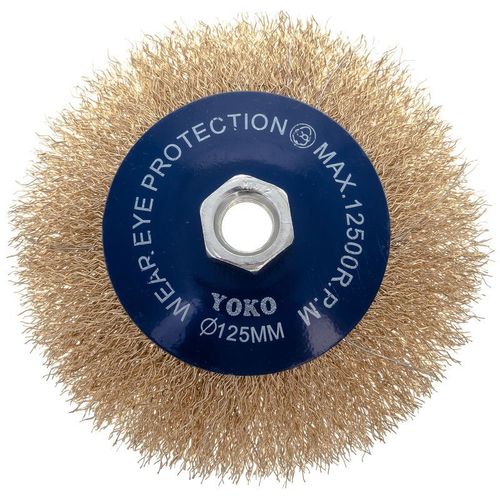 Щетка коническая 125 мм/М14 для УШМ, проволока витая латунированная Yoko