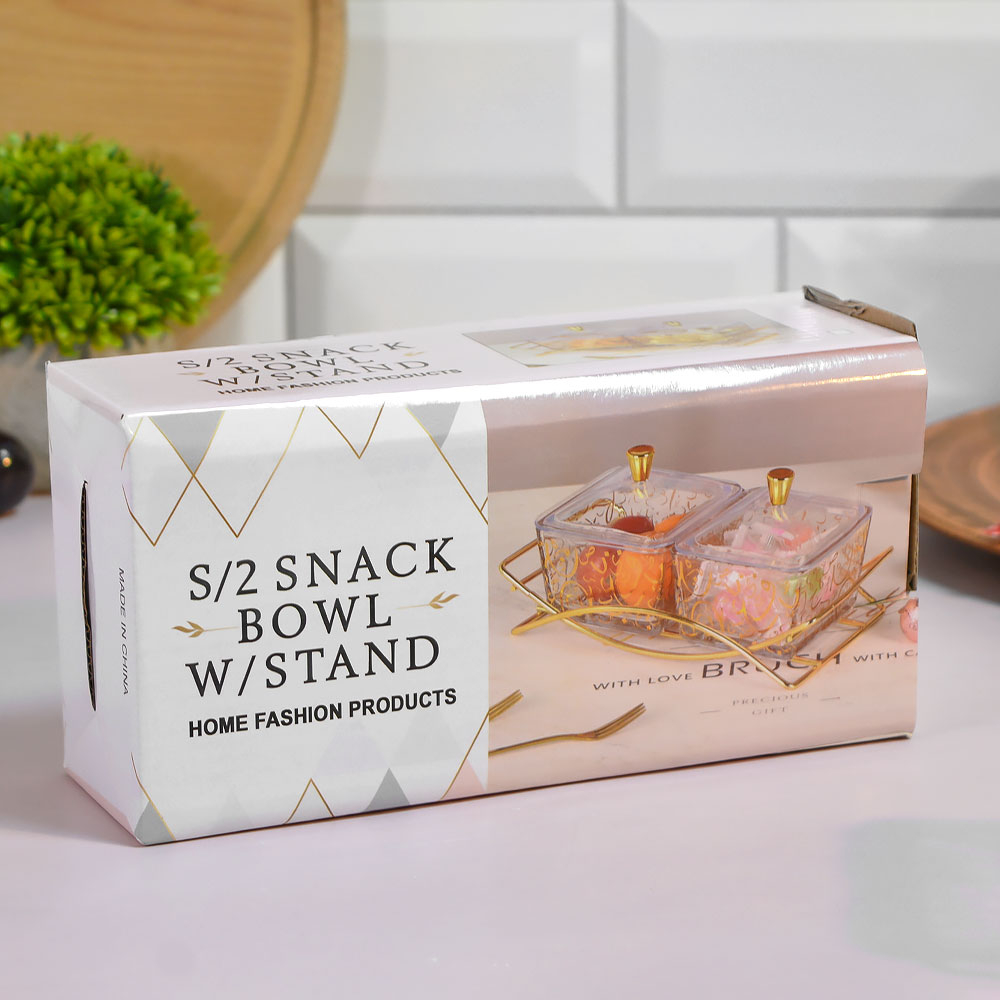 Менажница 2-х секционная 20*9,5*8,5см на металлической подставке, 9187