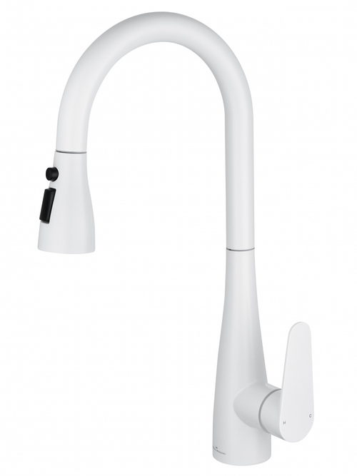 Смеситель для кухни с выдвижным изливом WONZON & WOGHAND, Белый матовый (WW-121E201B-MW)