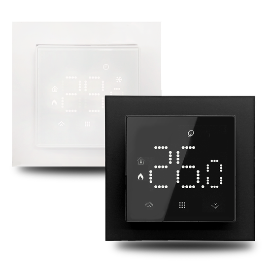 Термостат с датчиком пола,  с недельным программированием,  с Wi-Fi ,  16 A,  55*55 мм.,  белое стекло