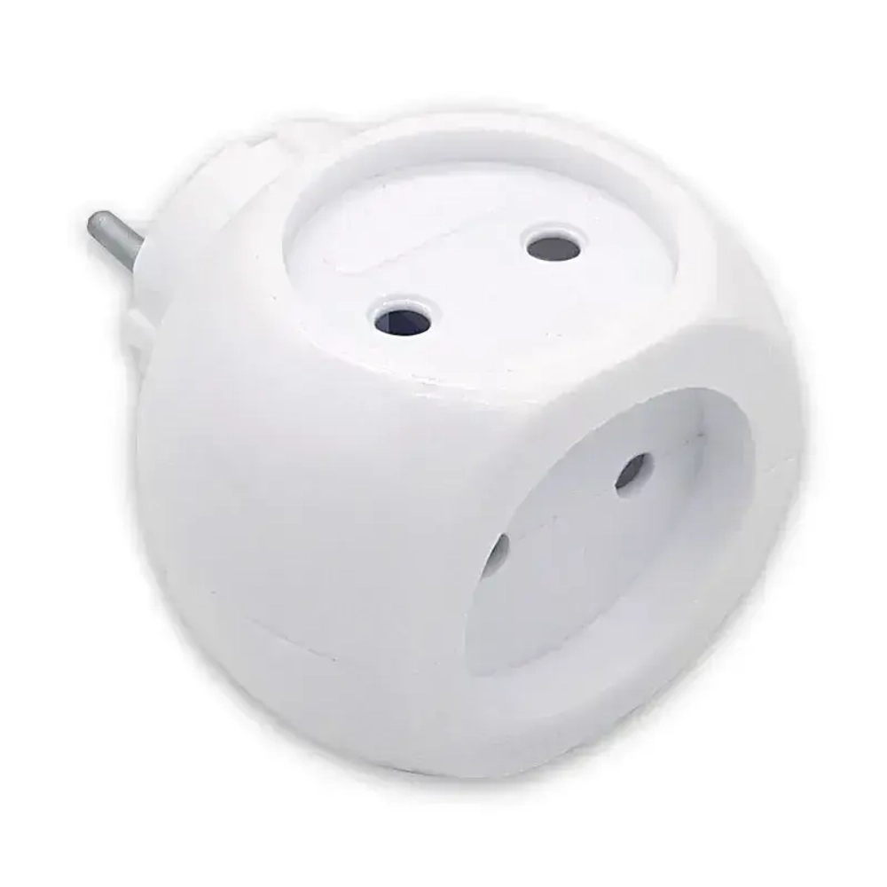 Тройник электрический, сетевой разветвитель, 3 розетки 250В 6А, белый, круглый