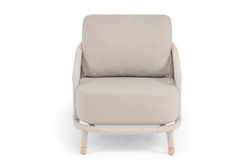 "Верона" кресло плетеное из роупа, каркас алюминий белый муар, роуп бежевый круглый, ткань бежевая 15052