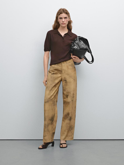 Massimo Dutti Хлопковая футболка поло, шоколадный