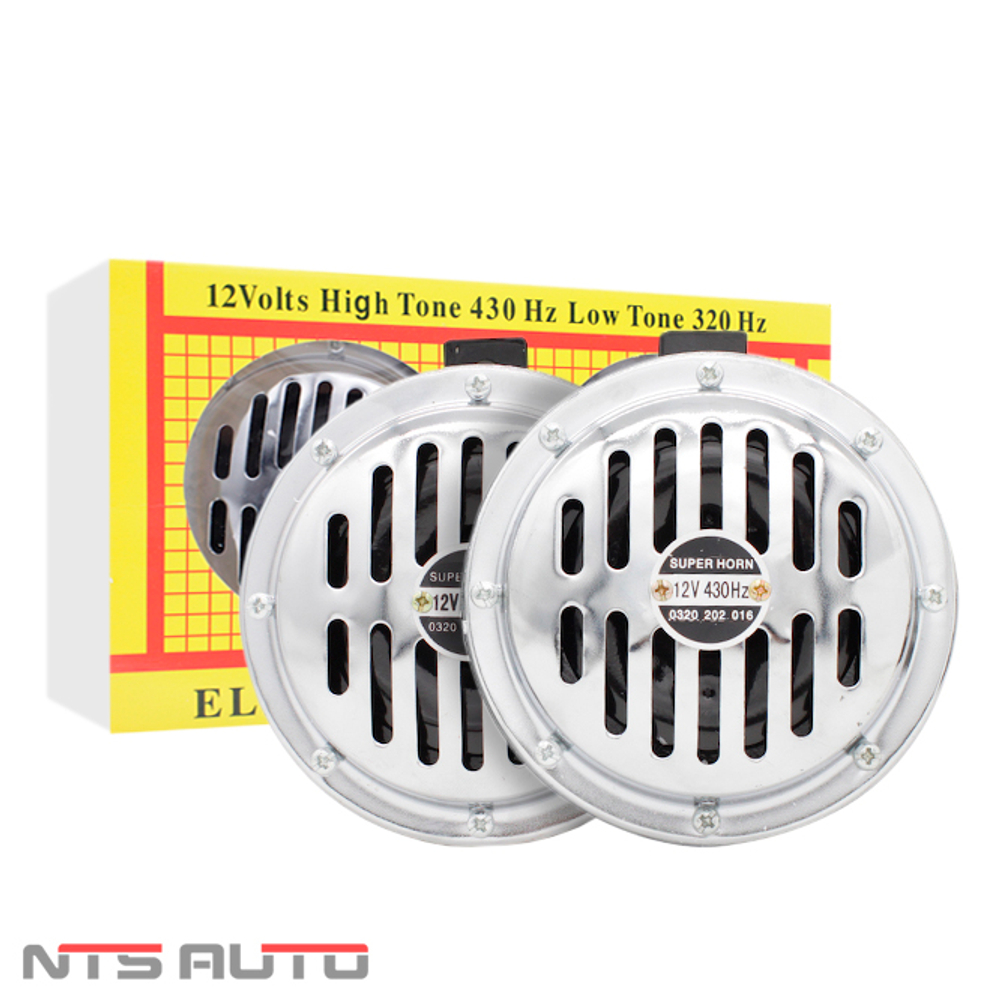 Сигналы 12v универсальные D24 "SUPER HORN" Хром 430/300Hz (SIGNAL-JS-D24-CH) пара