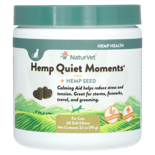 NaturVet, Hemp Quiet Moments Plus, для кошек, 60 жевательных таблеток, 90 г (3 унции)