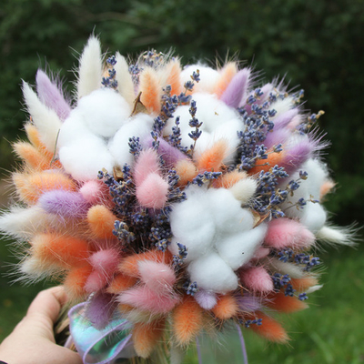 Букет сухоцветов из лагуруса, лаванды, хлопка - яркое безумия