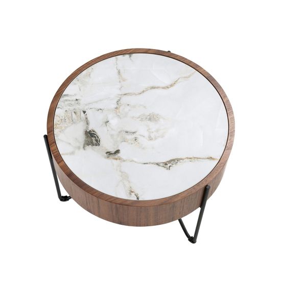Круглый приставной столик 2139/MH2303B из ореха и мраморной керамики