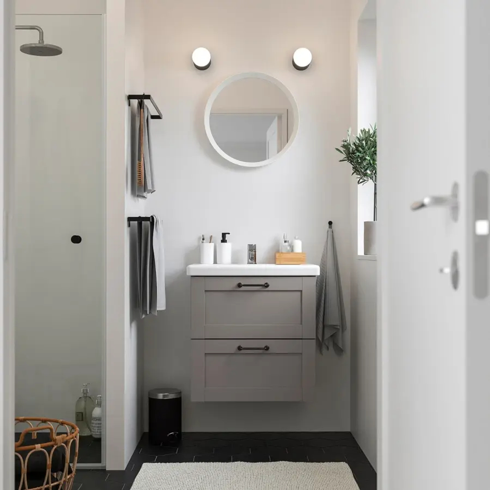 Тумба для ванной - ENHET / TVÄLLEN  /TVАLLEN  IKEA/ ЭНХЕТ / ТВЭЛЛЕН ИКЕА,  64х43х65 см , белый/серый
