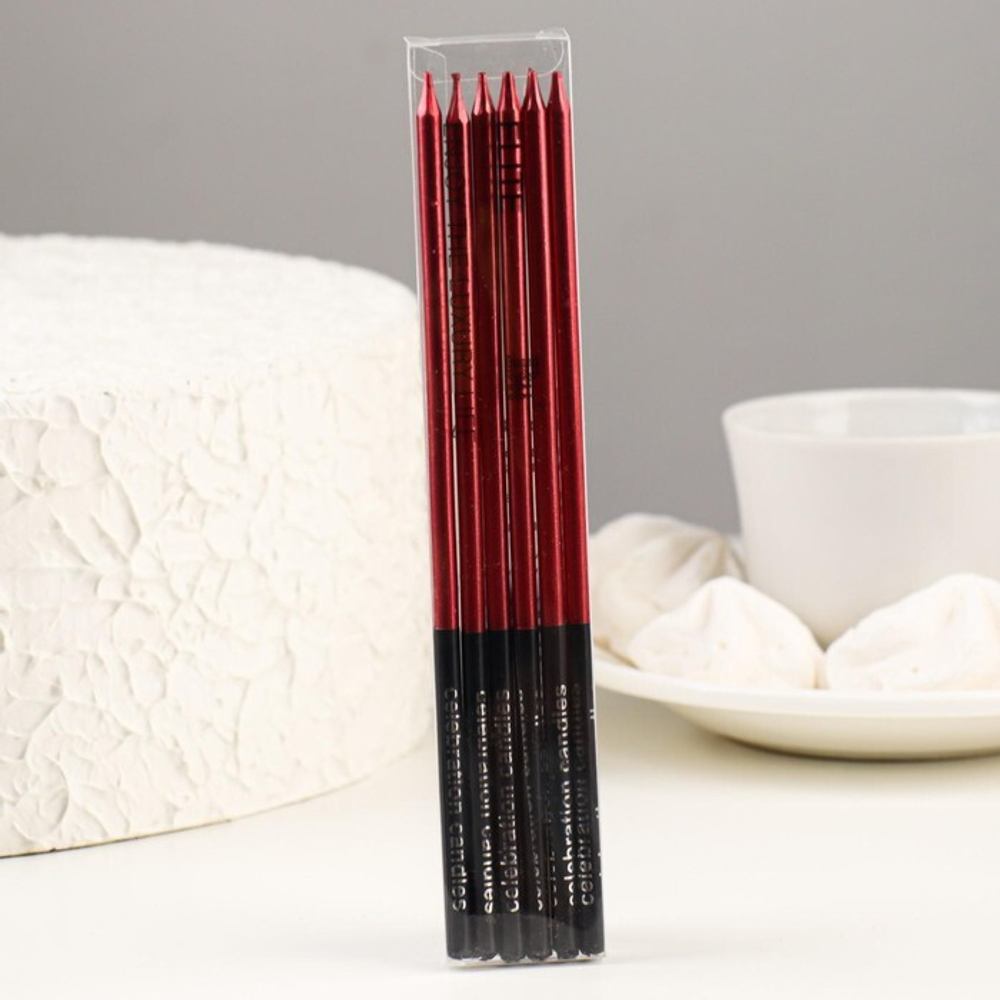 Свечи в торт "С днем рождения" 6 шт, красный