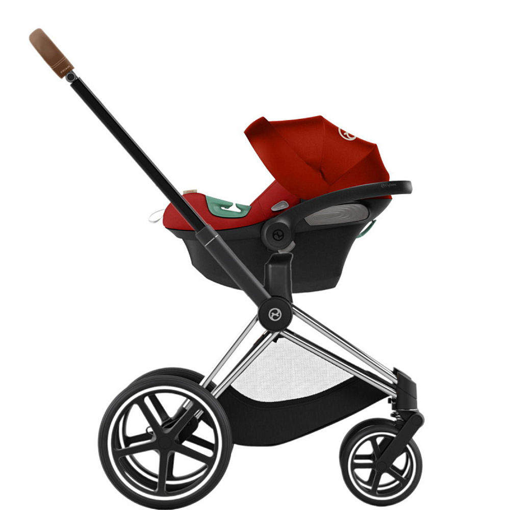 Коляска 3 в 1 Cybex Priam IV Chrome Brown complete и автокресло Aton S2 i-Size Hibiscus Red Cozy Beige