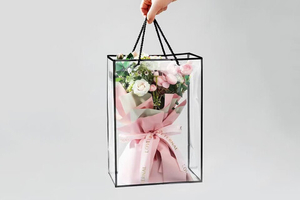 Пакет для цветов пластиковый с контуром и ручками Чёрный