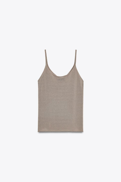 ZARA ТРИКОТАЖНЫЙ ТОП НА БРЕТЕЛЯХ, КОРИЧНЕВАТЫЙ