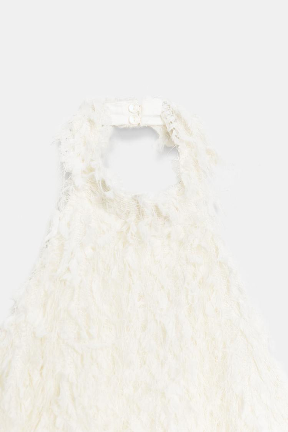 ZARA МИНИ-ПЛАТЬЕ С БАХРОМОЙ, ЭКРЮ