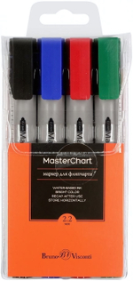Набор маркеров для флипчартов, 4 шт. "MASTERCHART" черный, синий, зеленый, красный в пвх кармане (Br