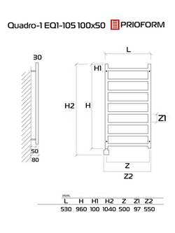 Quadro-1 EQ1 100x50 см Полотенцесушитель электрический
