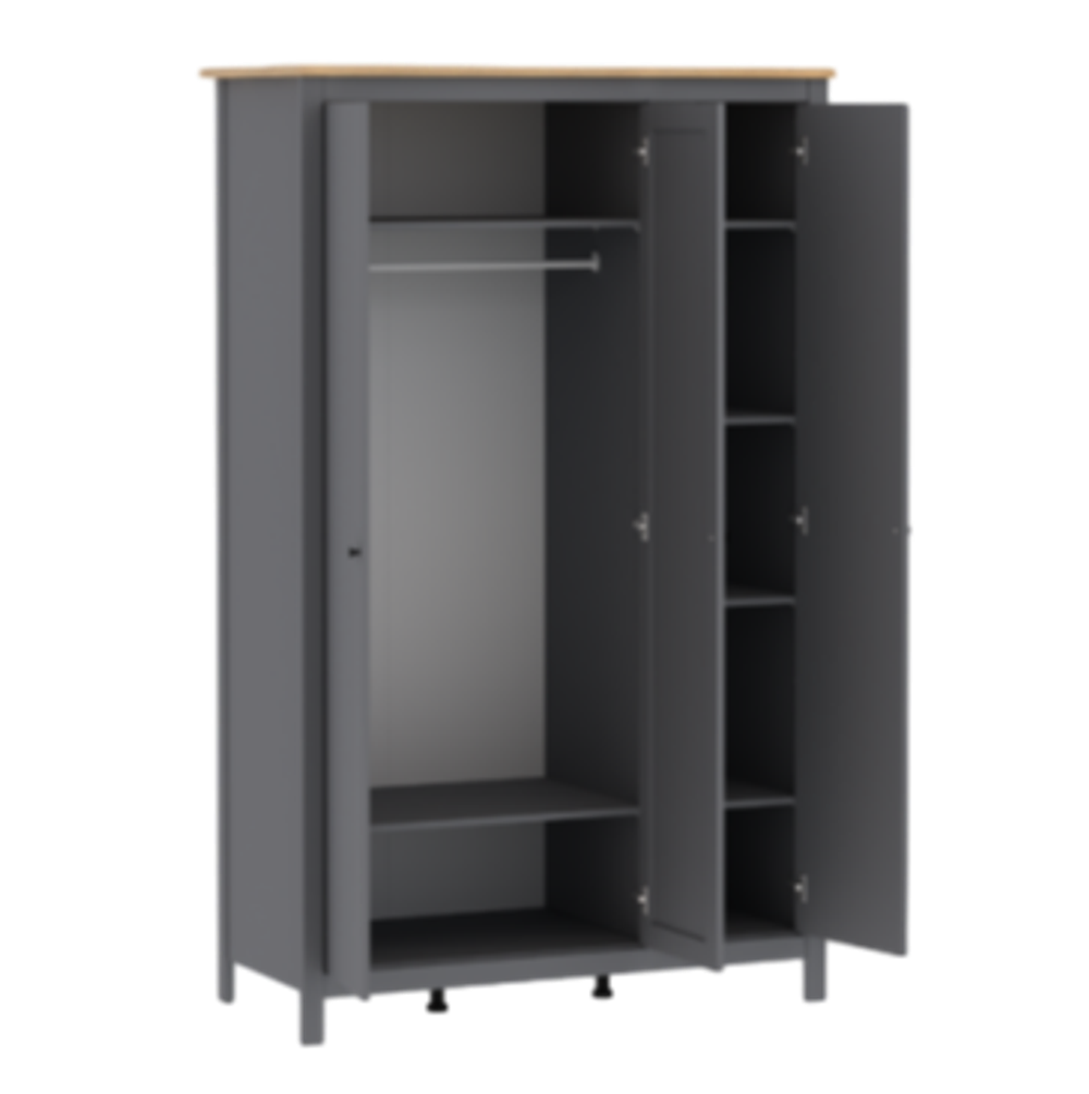 Шкаф Сага 3 двери с зеркалом, 132х64.6х215.5 см, серый/ясень