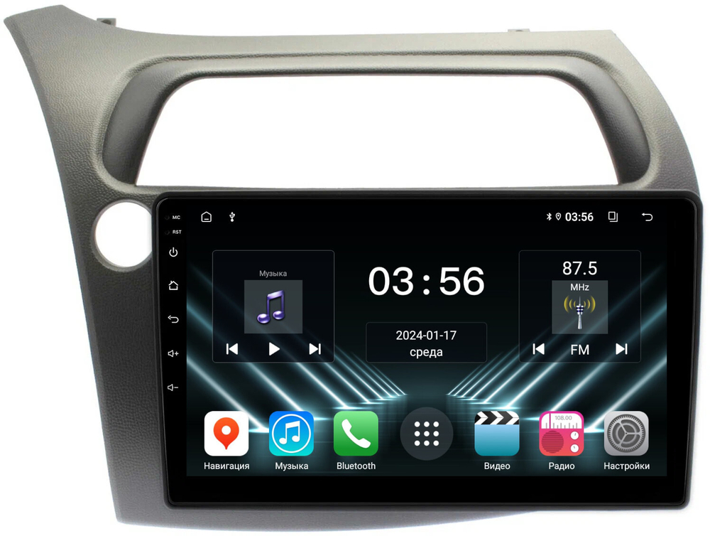 Магнитола для Honda Civic 8 хэтчбэк 2006-2011 левый руль - FarCar DX3233M монитор 9" IPS на Android 13, 4+64Гб, CarPlay