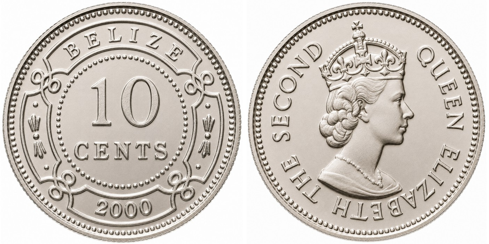Белиз 10 центов, 2000 Королева Елизавета II UNC