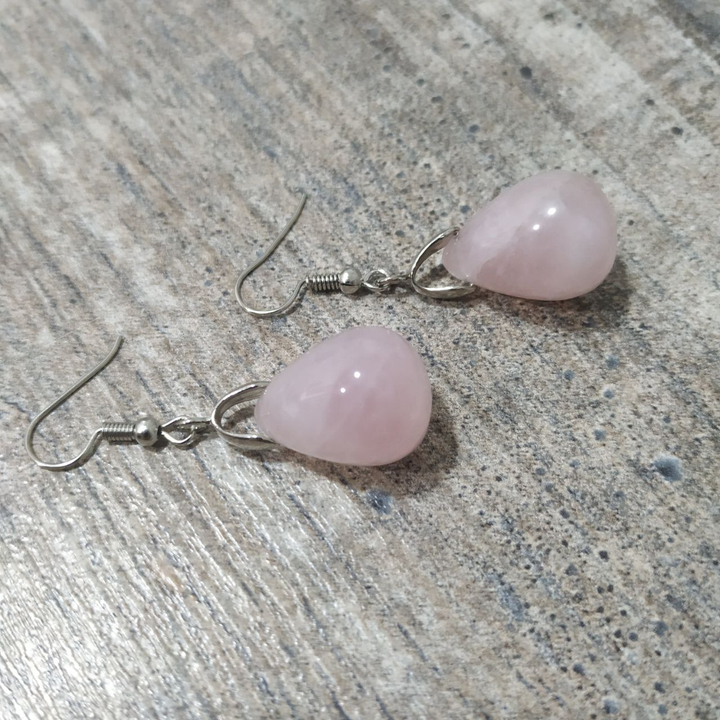 Серьги Розовый кварц форма капля большая