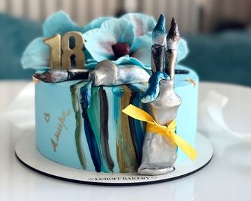 Торт на День Рождения для художницы с цветами