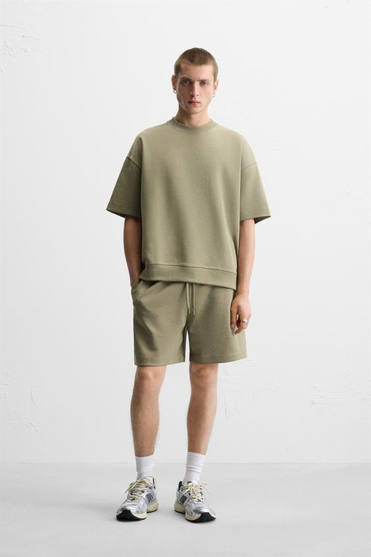 ZARA ШОРТЫ INTERLOCK ИЗ РЕЛЬЕФНОЙ ТКАНИ, МЯГКИЙ ЗЕЛЕНЫЙ