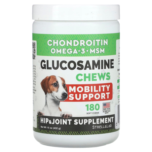 StrellaLab, жевательные таблетки с глюкозамином, для собак и кошек, 180 жевательных таблеток, 432 г (15 унций)