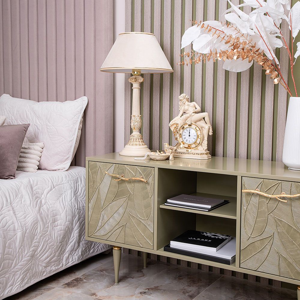 Тумба под ТВ Арт Колор leaves 117см Классик Голд Зеленая олива