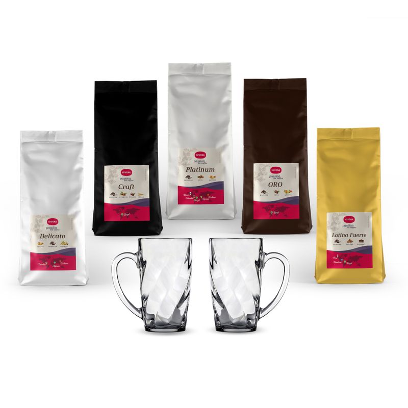 Набор Кофе в зёрнах Nivona «Gold Collection» (5 x 250г) + 2 кружки (360 ml)