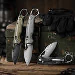 Складной туристический нож TRIVISA Sagitta-04G Karambit клинок 14C28N рукоять микарта (черный-зеленый)