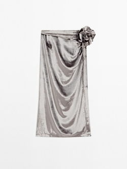 Massimo Dutti Бархатная юбка-миди с цветочной отделкой - Studio, серый