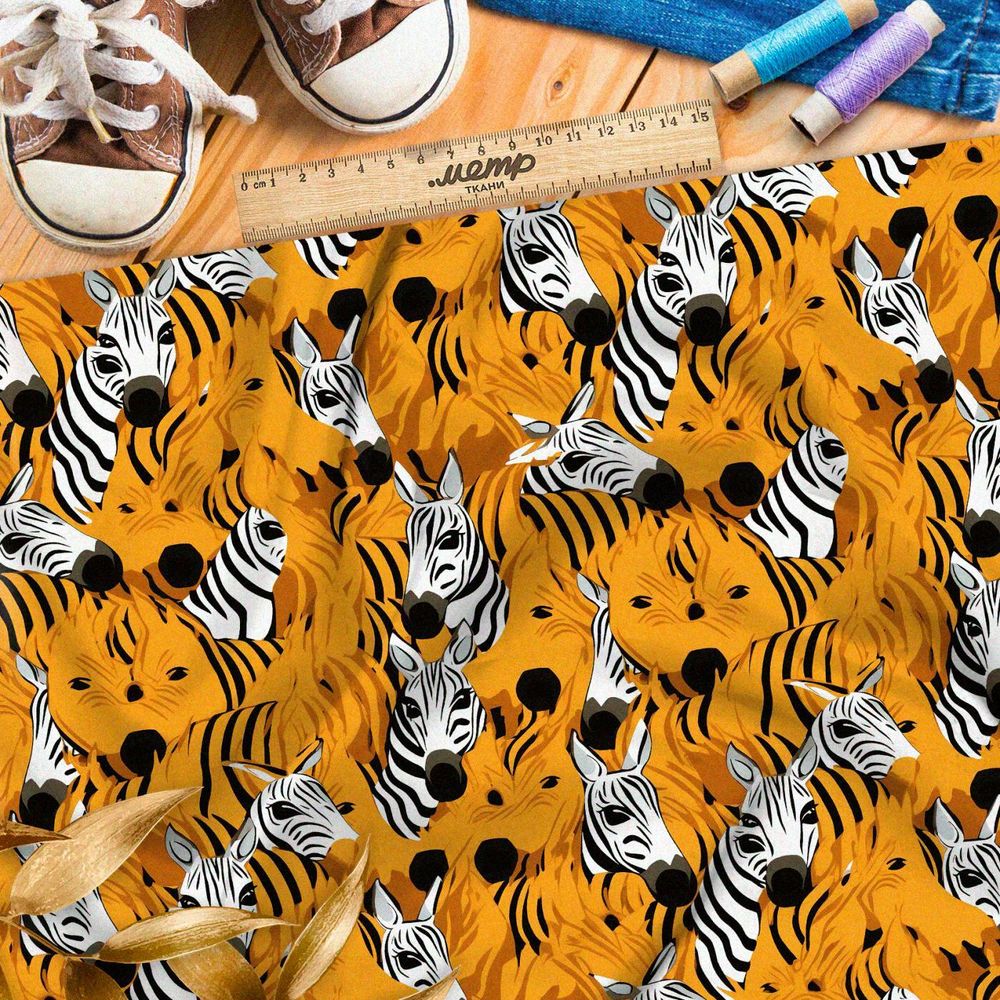 Ткань премиум флис коллаж из зебр