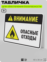 Табличка для обеспечения безопасности "Внимание опасные отходы", для производства, предприятия, организаций, 40х30 см, Silver Plane x Айдентика Технолоджи