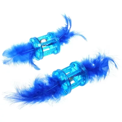 Игрушка для кошек с бубенчиком в наборе 2шт «ИГРУЛИК», с перышками, цвет синий, 4см
