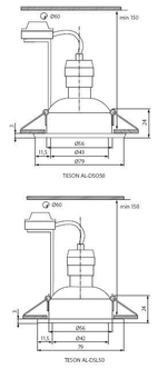 Cветильник точечный алюминий KANLUX TESON AL-DSO50