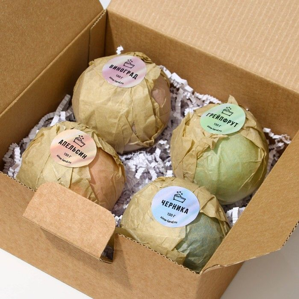 Набор из 4 бомбочек для ванны «Питание и забота»