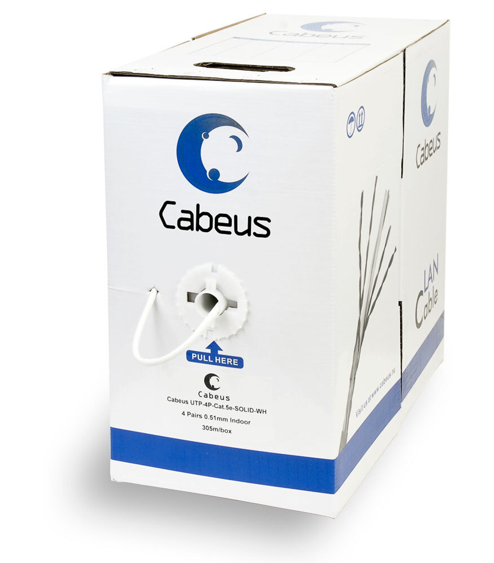 Кабель витая пара U/UTP 5e кат. 4 пары Cabeus UTP-4P-Cat.5e-SOLID-WH