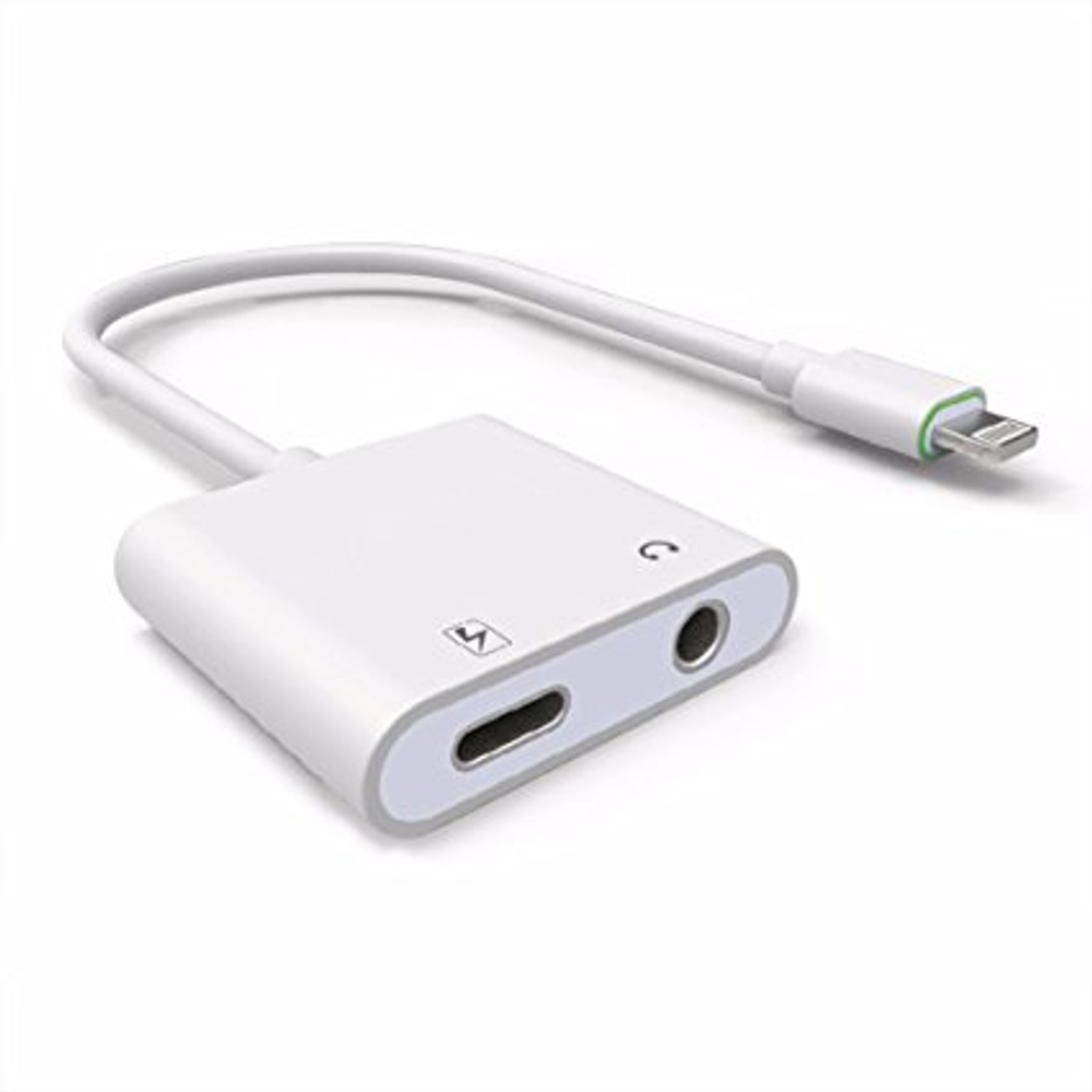 Переходник Lightning - Aux 3.5 + Lightning (белый без упаковки)