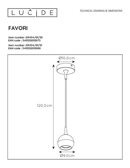 Подвесной светильник Lucide Favori 09434/01/31