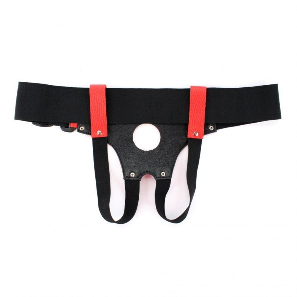 Красно-черные кожаные трусики для насадок (Размер: S-M) (Цвет: красный с черным)