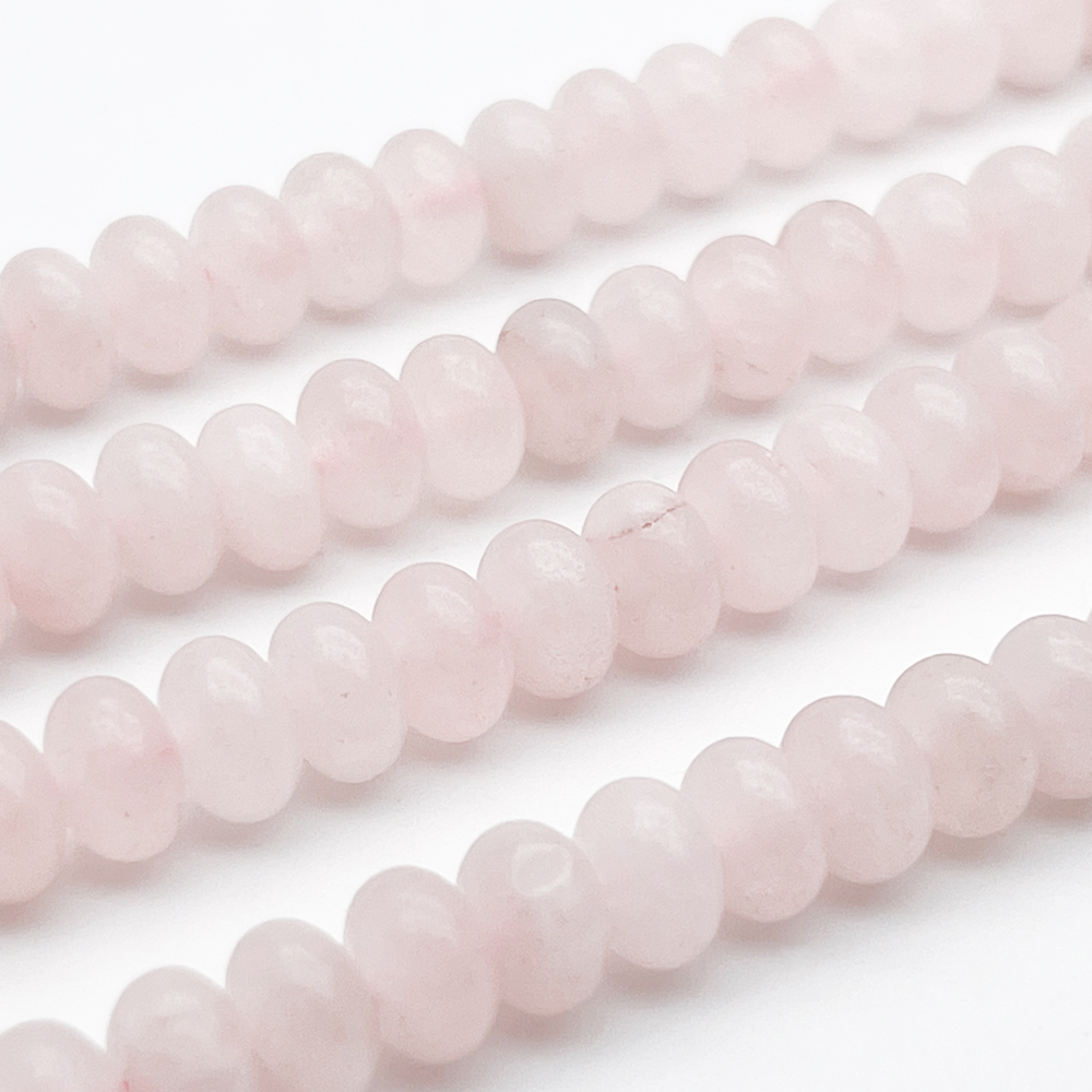 Розовый кварц бусины (тонированный, сорт Б), размер около 8,3*5,5 мм, цена за 15-16 шт (1/4 нити)