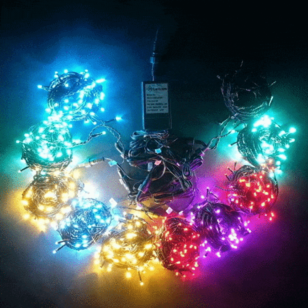 Комплект LED освещения для ели высотой до 10 м., цвет ламп: красный, теплый белый, аквамарин, нежно-розовый, светло-голубой, контроллер, силиконовый провод, (KFCT1000-10F11-1M2)