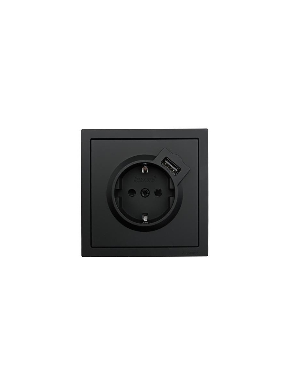 Розетка 1-мест. с/з+USB разъем СП ZIMA IP20 черн. бархат LEZARD 704-4288-181