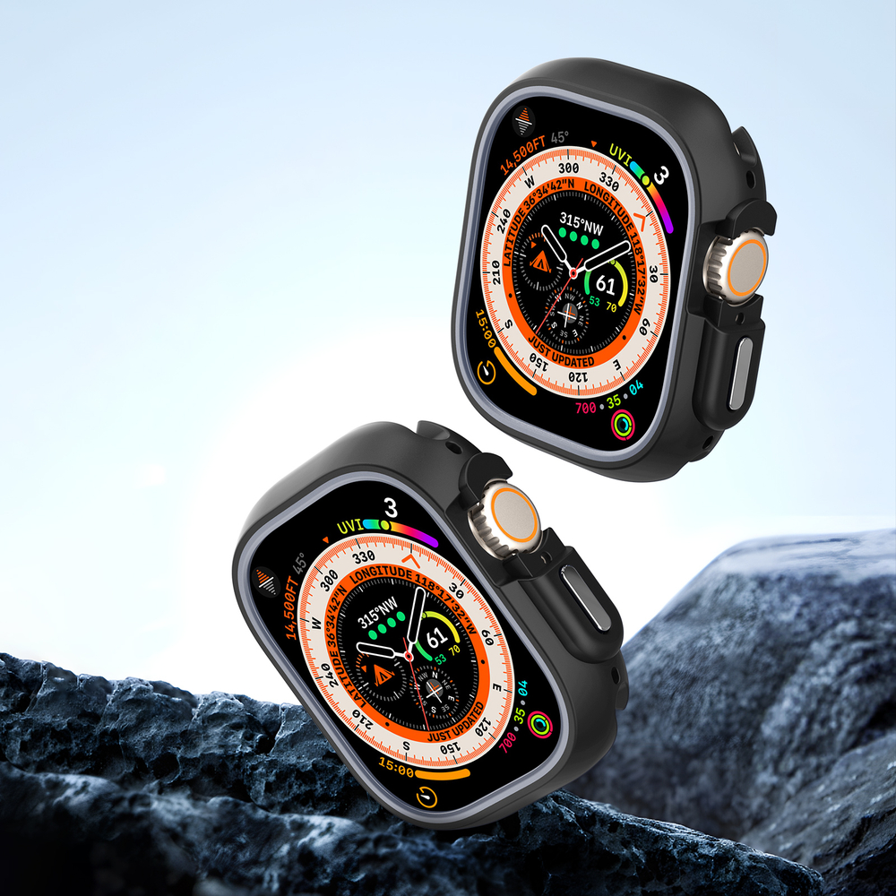 Чехол-бампер для часов Apple Watch Ultra 1 и 2 размер 49мм, черный с серой вставкой (Black/Gray) от Dux Ducis, серия Bamo Series Case