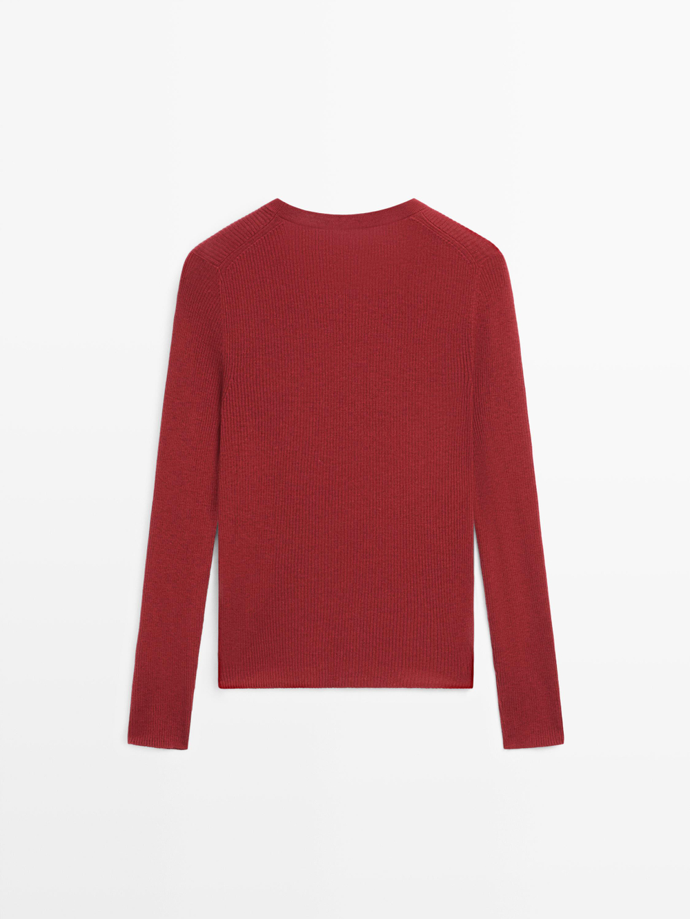 Massimo Dutti Свитер из смесовой шерсти в рубчик, терракотовый