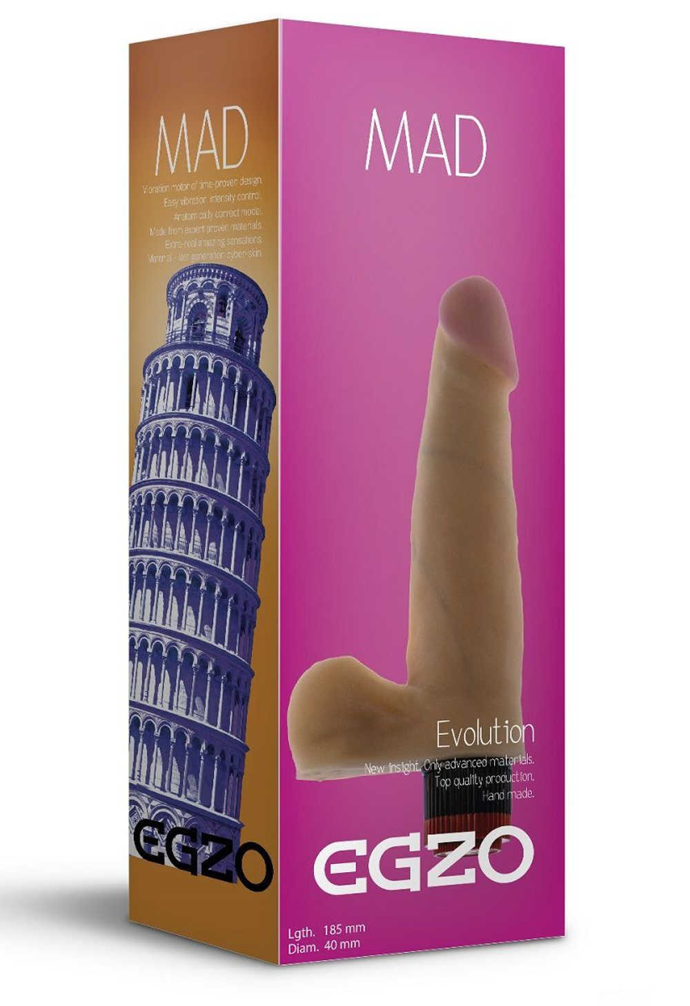 Телесный реалистичный мультискоростной вибратор Mad Tower - 18,5 см.