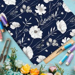 Ткань премиум Оксфорд 600D белые полевые цветы на белом