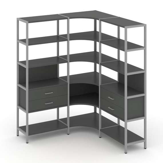 Shelf System Трехсекционный угловой стеллаж пятиярусный с ящиками SN.STMU-531 Антрацит/Металл Серый